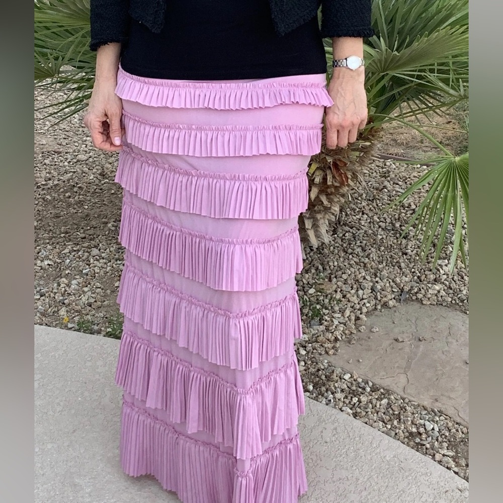 Shanna’s Threads Mauve Pleated Ruffle Eleganza Skirt New XS